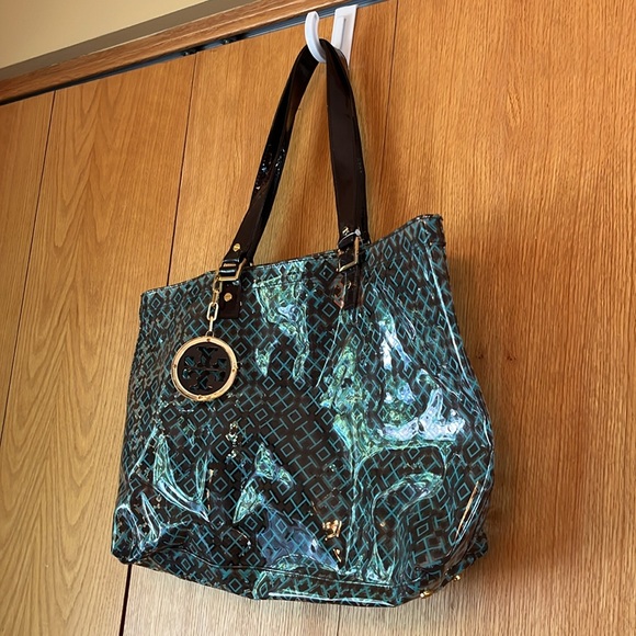 Tory Burch logo clear plastic handle tote bag with attached zip wallet pouch GUC - Picture 11 of 13